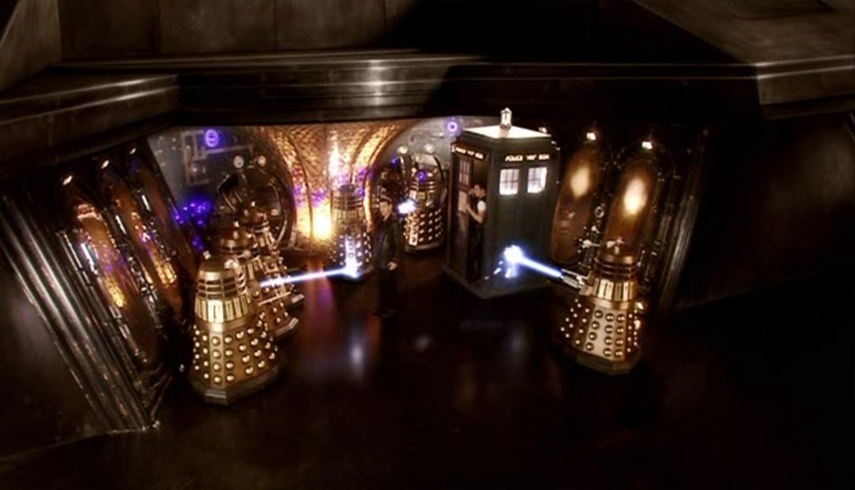 Just to be nit-picky, note distance from TARDIS to edge of forcefield...