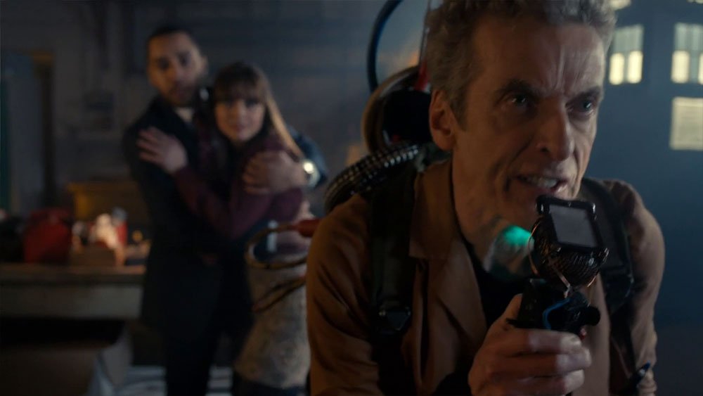 capaldi-twelve-wearing-proton-pack-and-commanding-scovox-blitzer-to-stand-down-caretaker-doctor-who-back-when