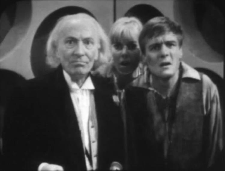 final frame of the serial as doctor ben and polly look at the tenth planet