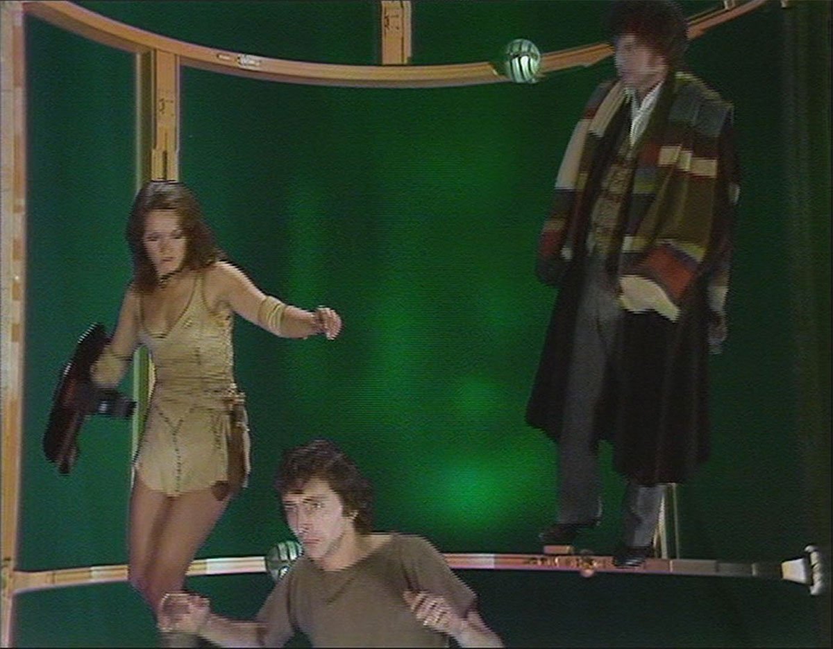green-screen-tom-baker-four-leela-companion-and-minyan-chap-allegedly-float-down-the-zero-gravity-centre-of-the-planet-underworld-doctor-who-back-when