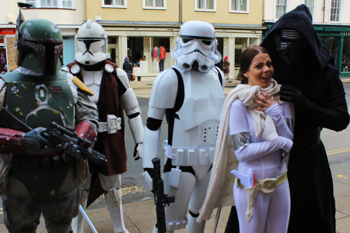 Mirimu as Amidala with Boba Fett Kylo Ren and storm troopers cosplay at OxCon Oxford 2016 Comic Con WhoBackWhen