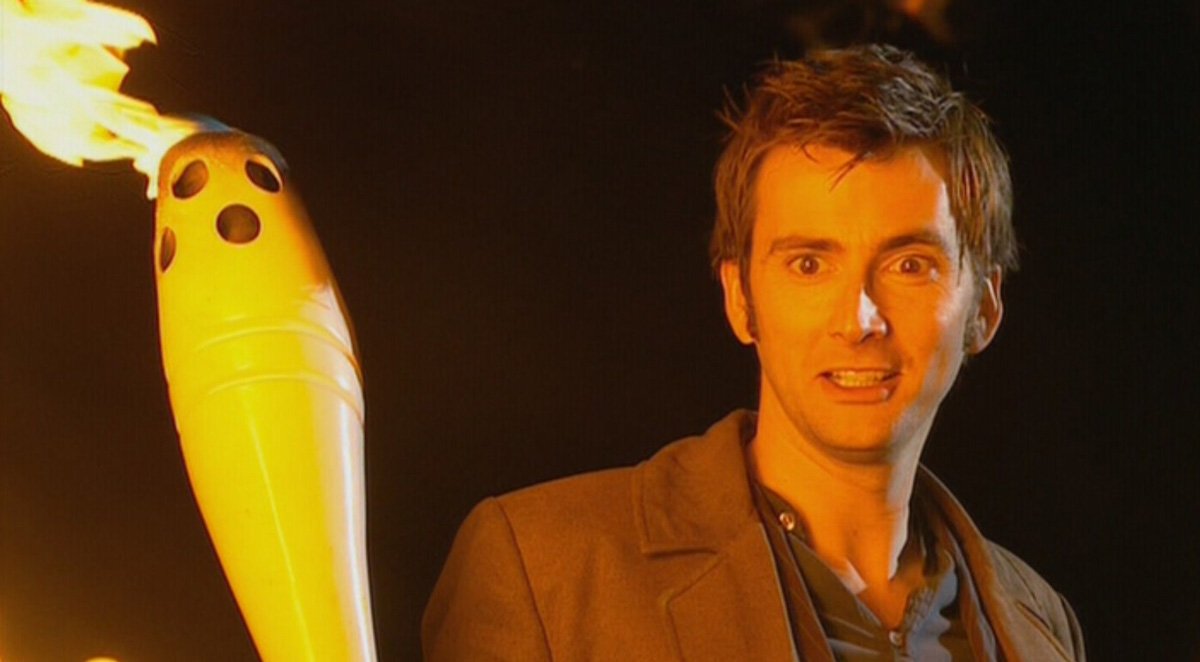 tennant with olympic torch fear her doctorwho drwho doctor who whobackwhen